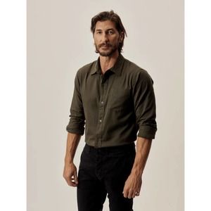 Buck Mason Draped Twill One Pocket Shirt Olive Green Size XL